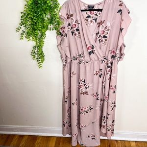 City Chic Blush Pink Floral Faux Wrap Midi Dress Size 24